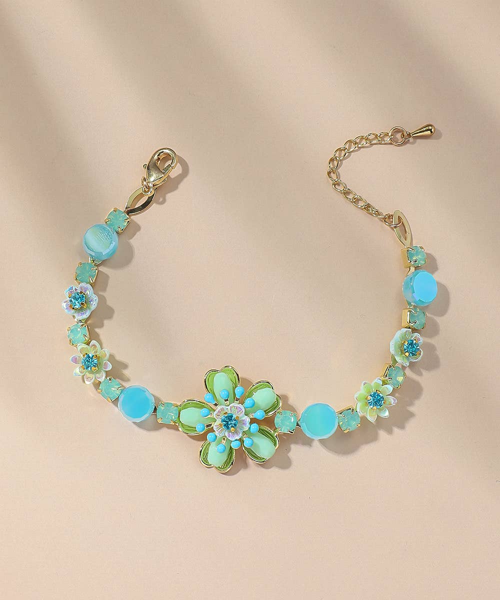 Aqua Coloured Flower Bracelet