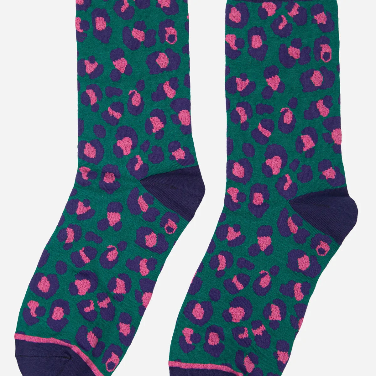 Women's Bamboo Socks Leopard Print Ankle Socks Green Pink