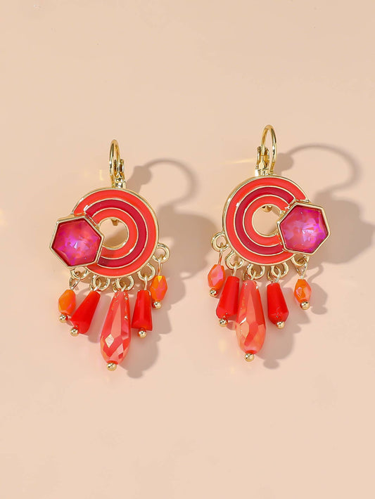 Red & Orange Bead & Enamel Drop Earrings