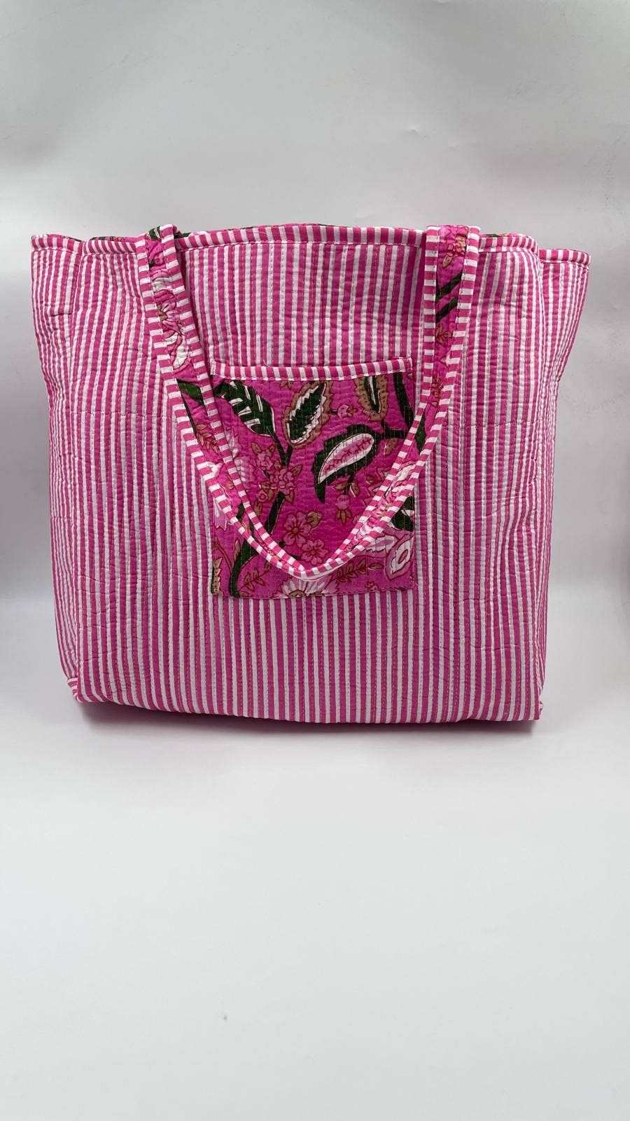 100% Cotton Kantha Quilted Boho Floral Reversible Tote Bag