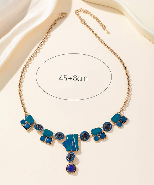 Gold & Blue Enamel Y Shape Necklace