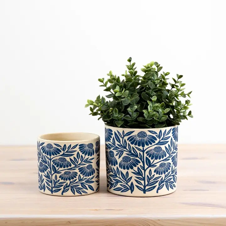 Blue Flower Design Planter, 13.5cm