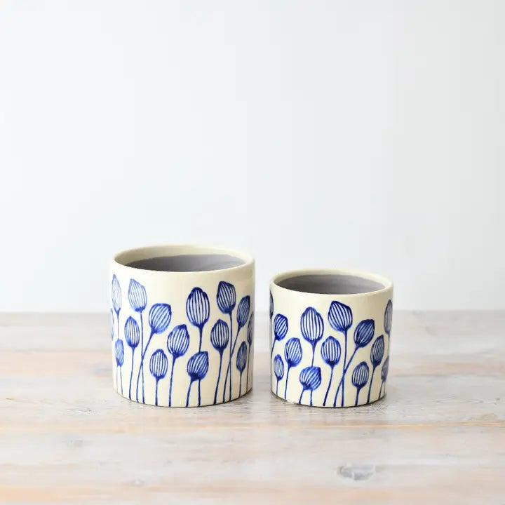 Stoneware Blue Leaf Planter, 14cm