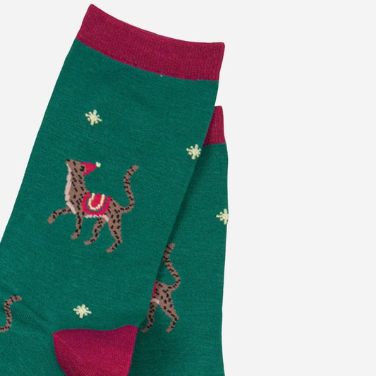 Women's Bamboo Socks Cheetah Print Party Socks Novelty Ankle Sock Green