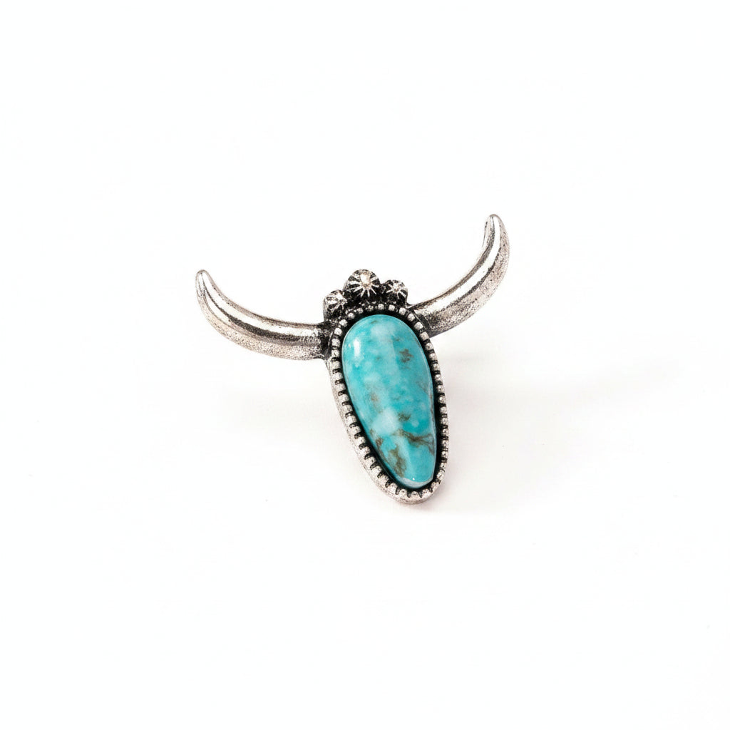Boho Turquoise Pin Badge With Horns