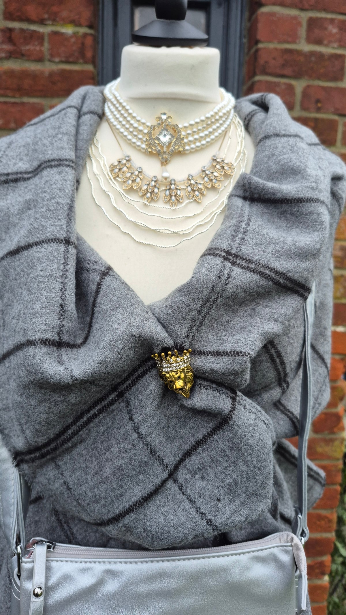 Large Grey Checked Thick Scarf