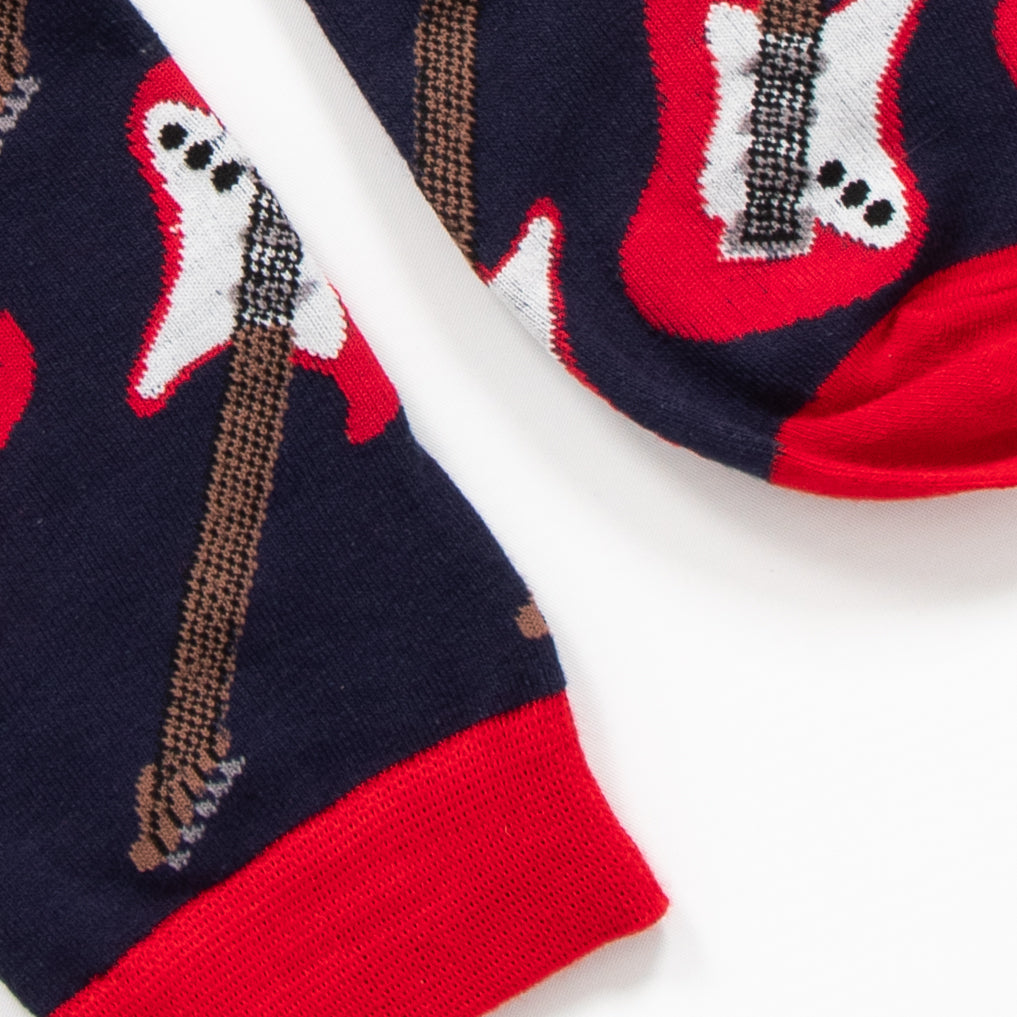 Men's Bamboo Socks- Blue/Red, Guitars