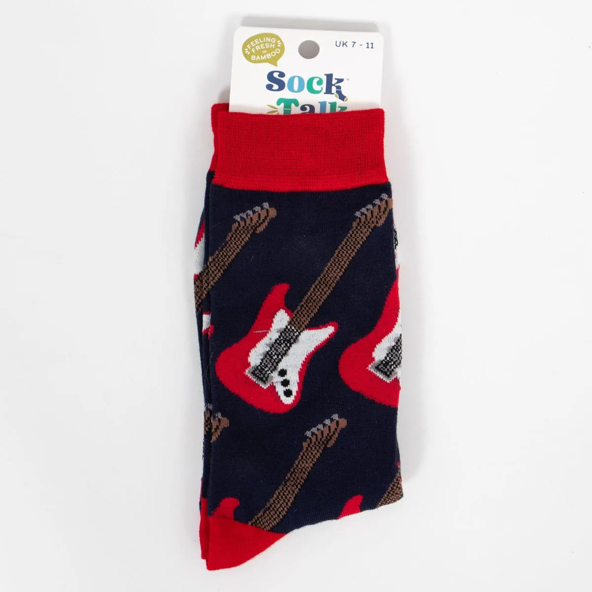 Men's Bamboo Socks- Blue/Red, Guitars