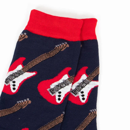 Men's Bamboo Socks- Blue/Red, Guitars