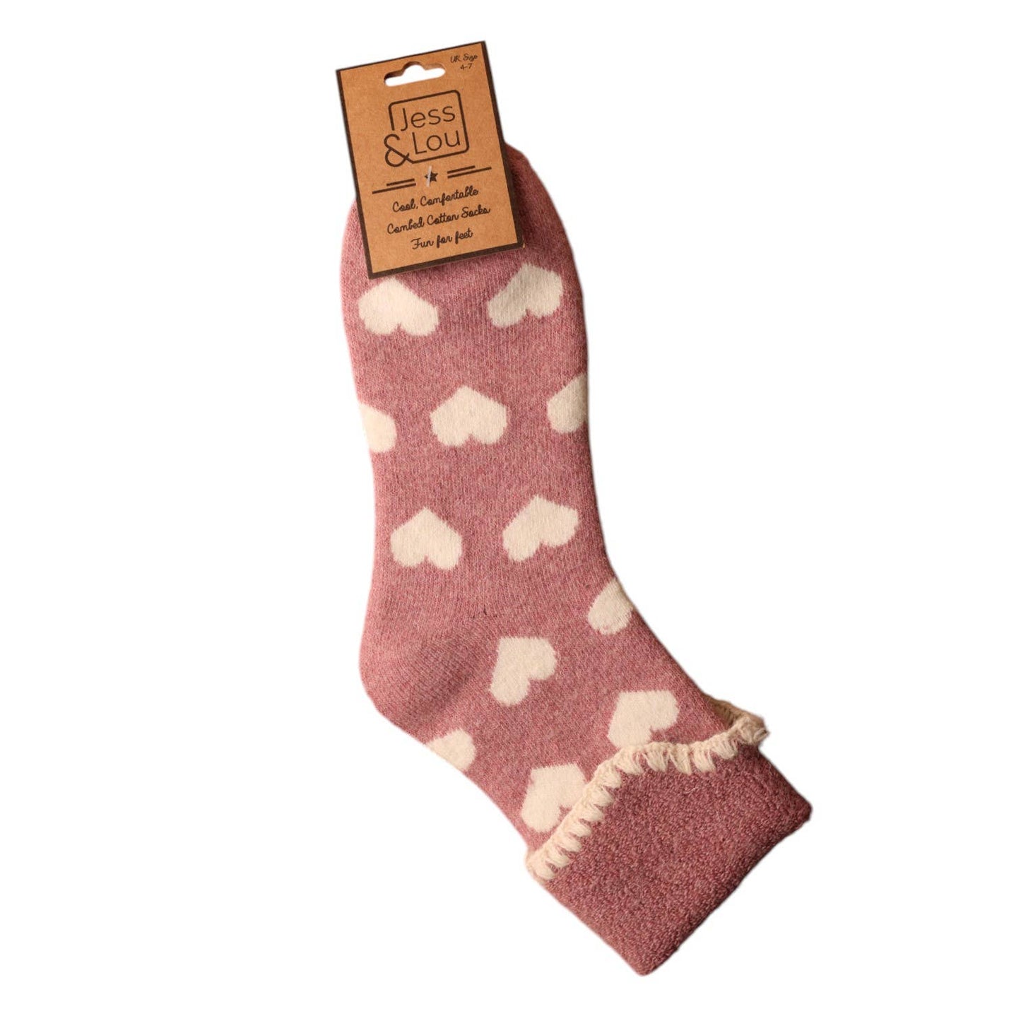 Pink Heart Cuff Cosy Socks