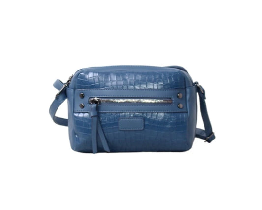 Shoulder Bag with Two Zippers - Blue