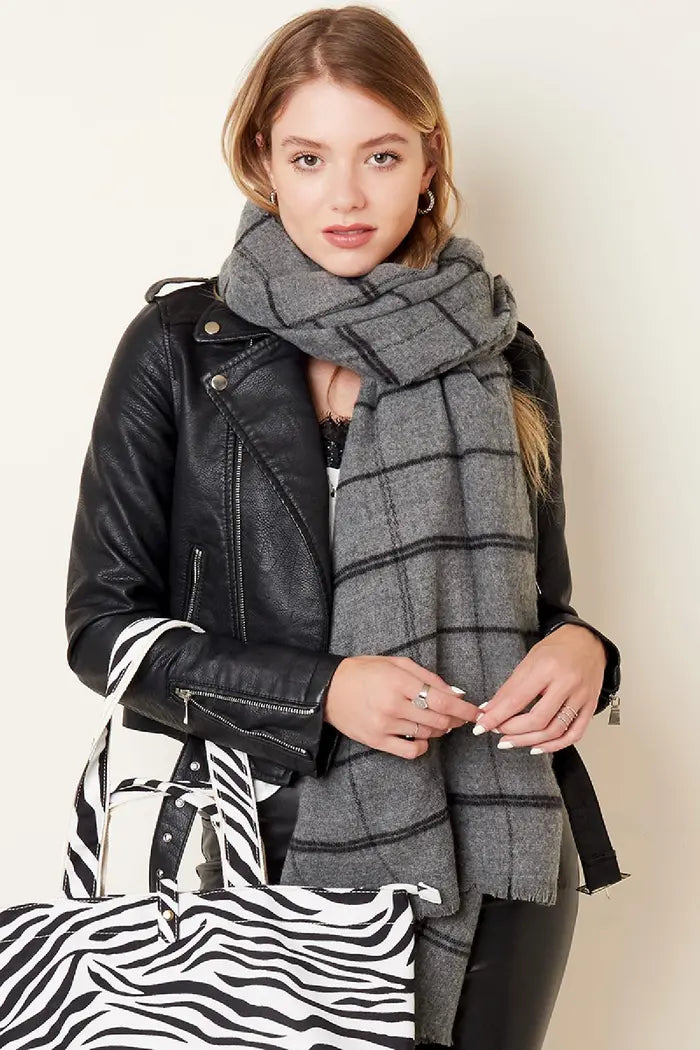 Dark Grey Checked Scarf