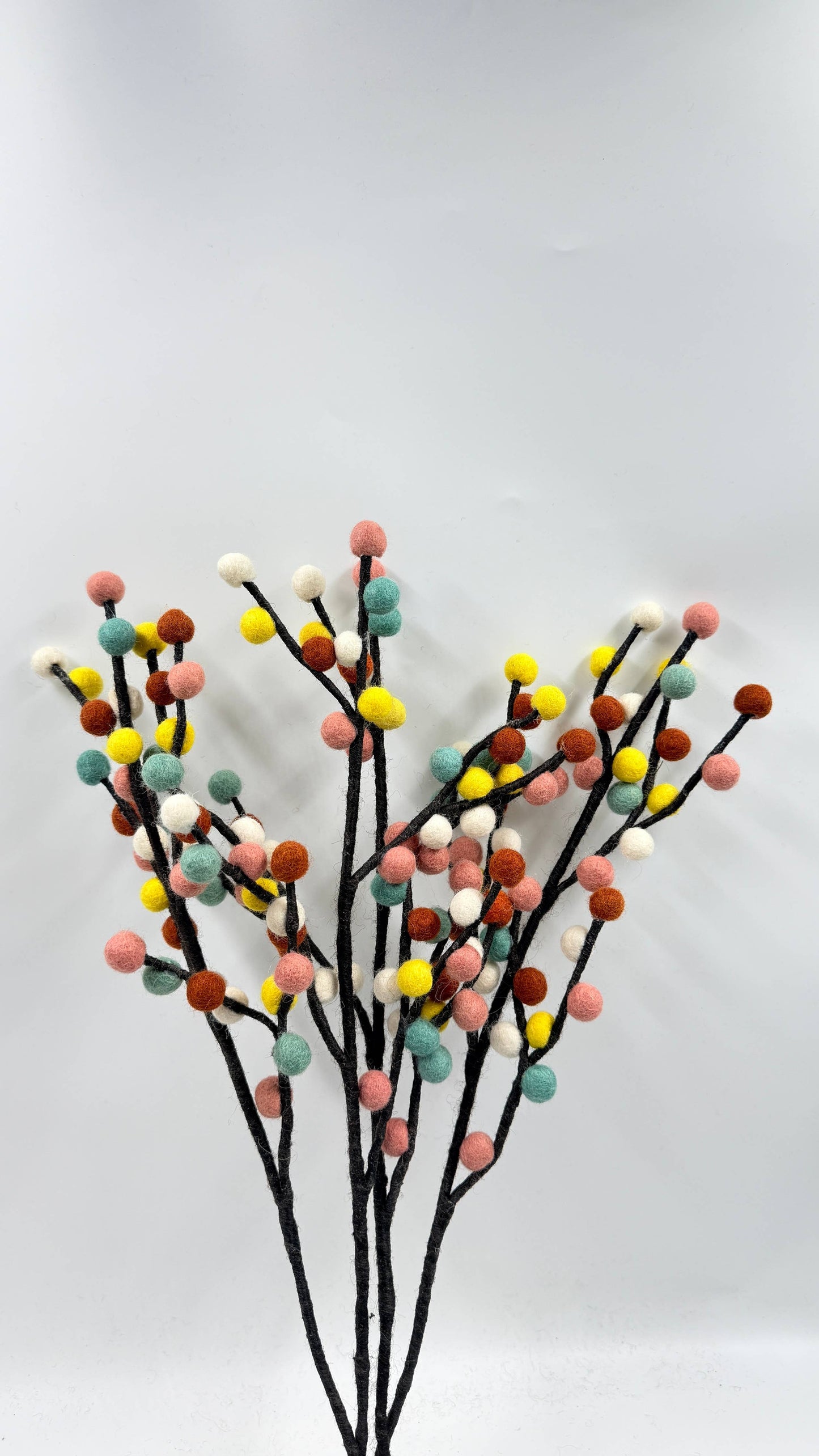 Light Multi Colour Pom Pom Branch  Handmade  Felted Flower