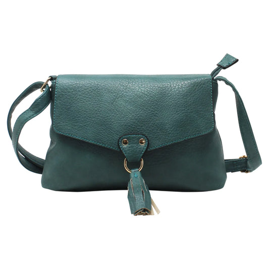 Small Teal Crossbody with Front Tassel