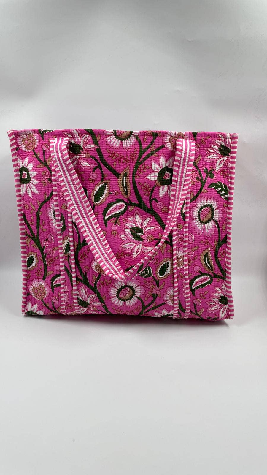 100% Cotton Kantha Quilted Boho Floral Reversible Tote Bag