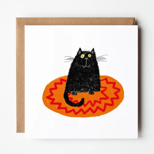 Cat On A Cosmic Mat - Blank Greetings Card