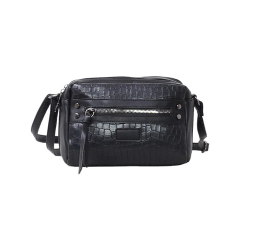 Shoulder Bag with Two Zippers - Black