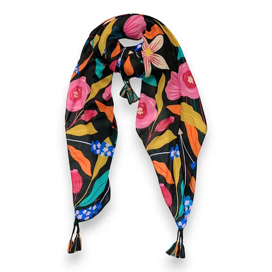 Roses Print Tassel Square Scarf