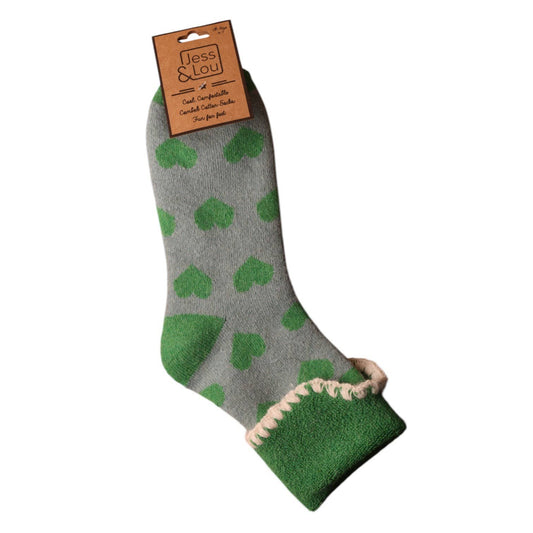 Green Heart Cuff Cosy Socks