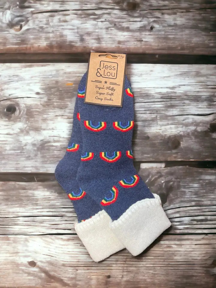 Radiant Rainbow Navy Super Cosy Cuff Socks