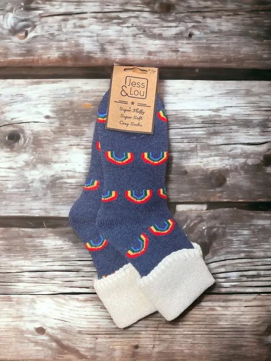 Radiant Rainbow Navy Super Cosy Cuff Socks