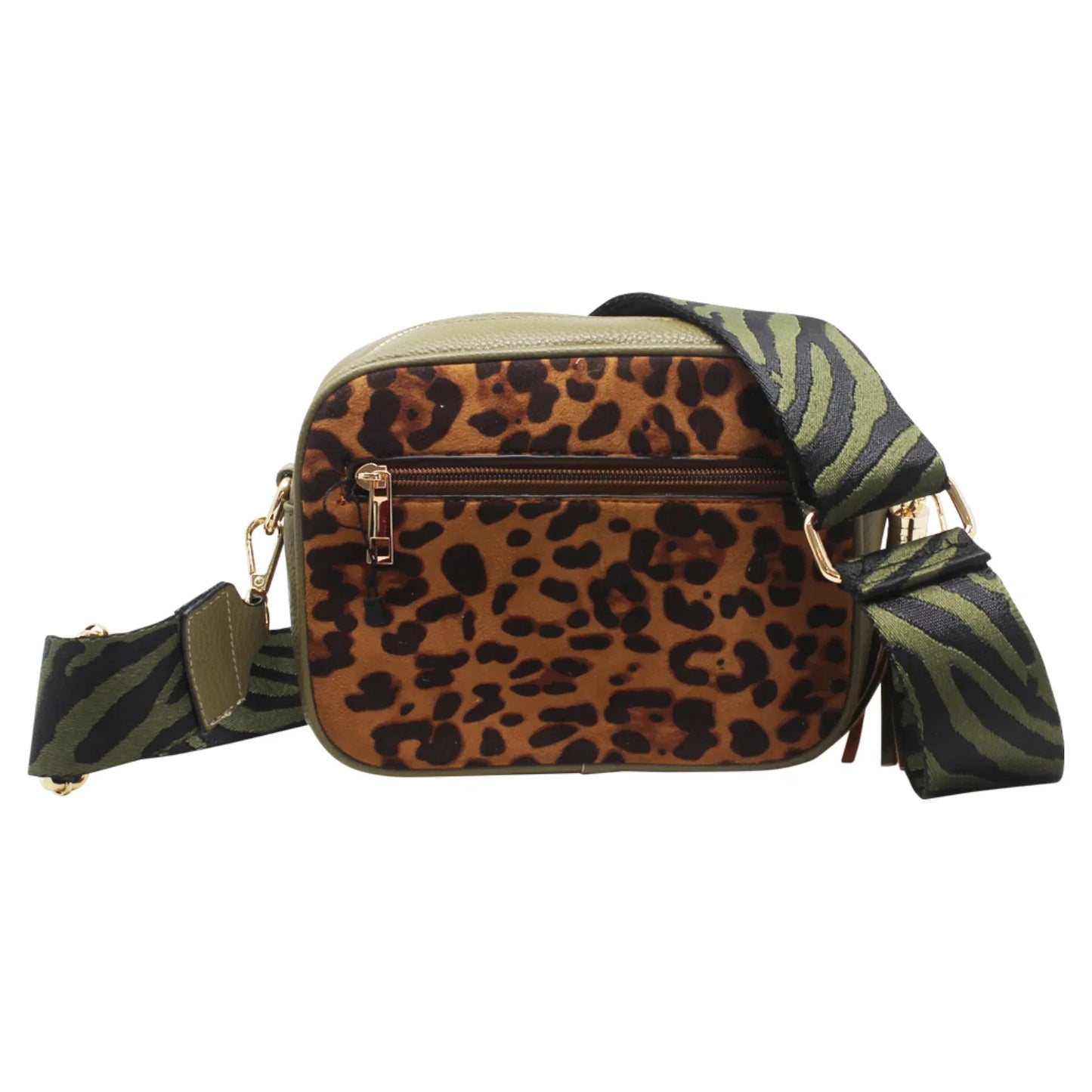 Leopard Print Crossbody Bag with Canvas Strap