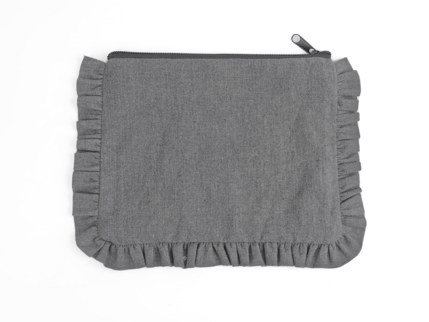 Canvas Ruffle Pouch / Clutch / Makeup Bag - Charcoal