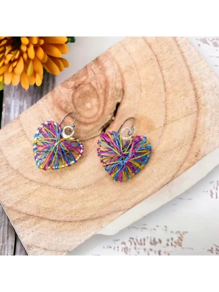 Multi-Coloured Wired Heart Drop Earrings