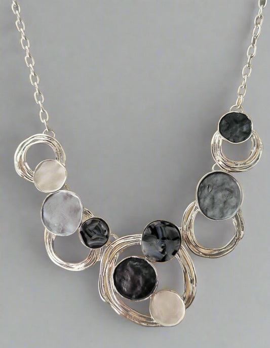 Grey & Silver Circle Necklace Set