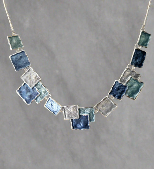 Blue & Silver Square Necklace Set