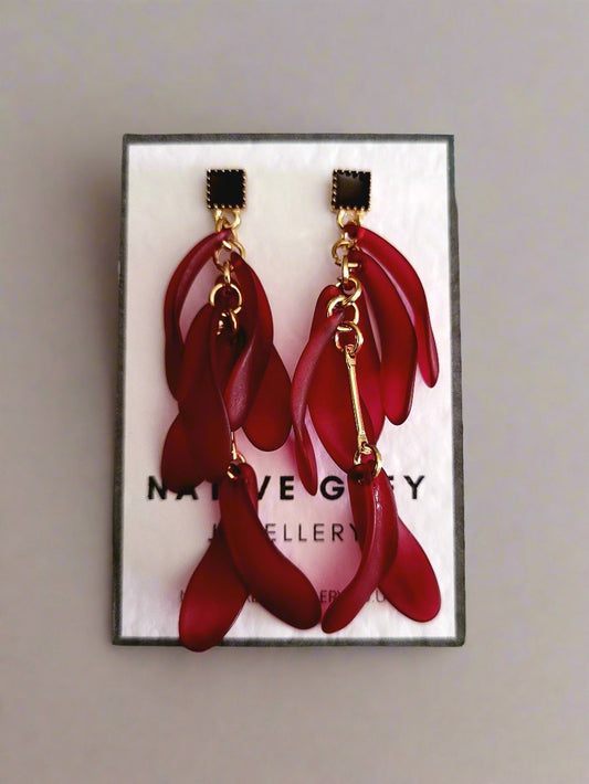 Dark Red Petal Drop Earrings