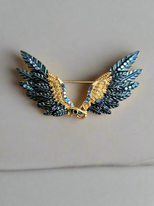 Sparkly Blue Wings Brooch