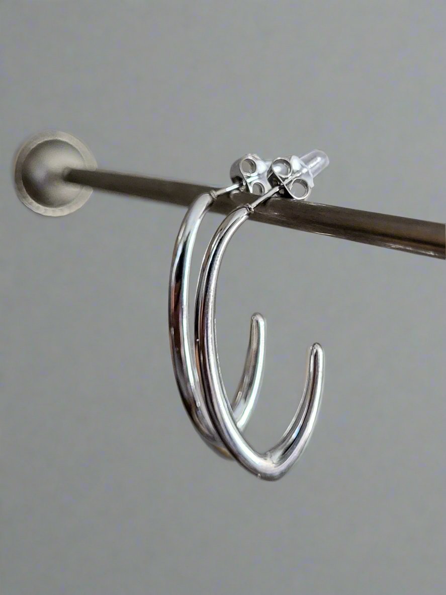 Silver Pointed Hoop Style Drop Earrings