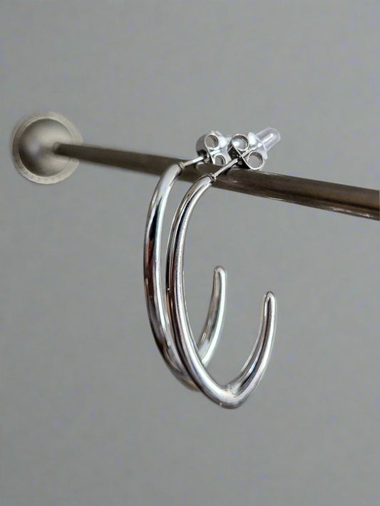 Silver Pointed Hoop Style Drop Earrings