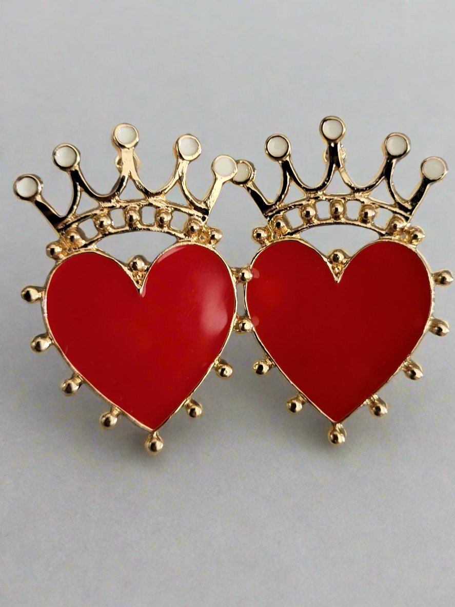 Large Exaggerated Heart Crown Stud Earrings