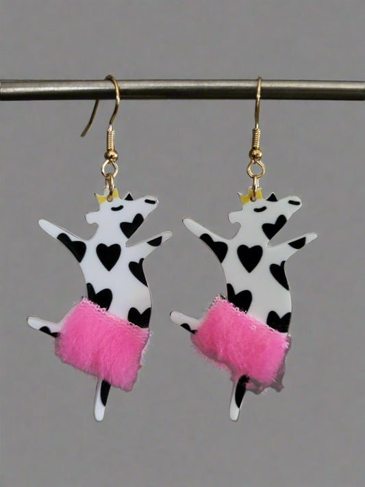 Acrylic Dancing Cow Drop Earrings