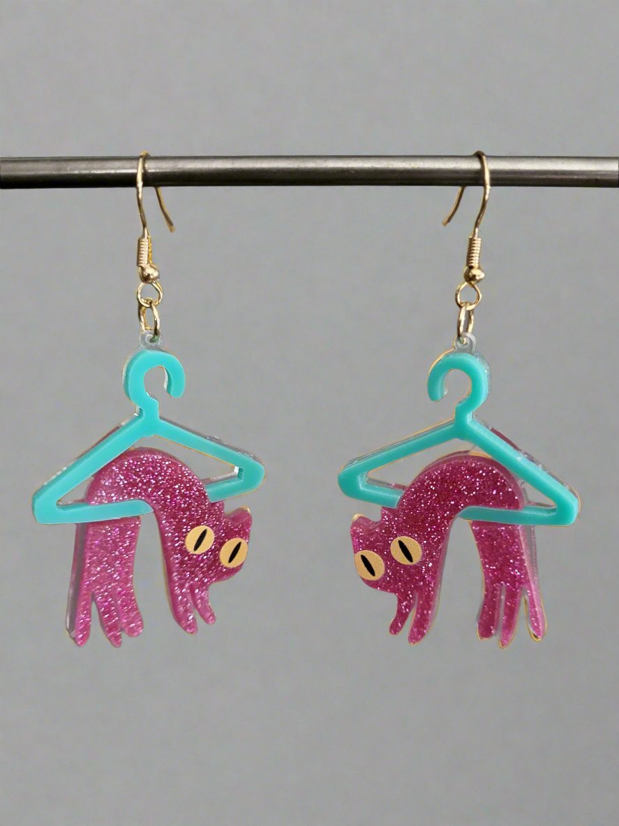 Acrylic Hanging Cat Drop Earrings