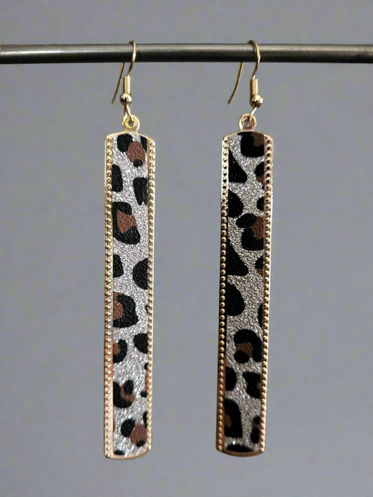 Sparkly Rectangle Leopard Print Drop Earrings