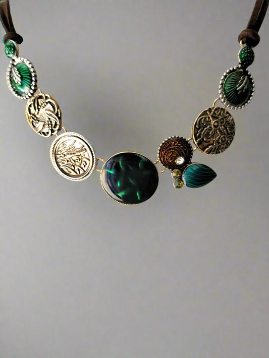 Boho Style Disc Necklace on Brown Cord