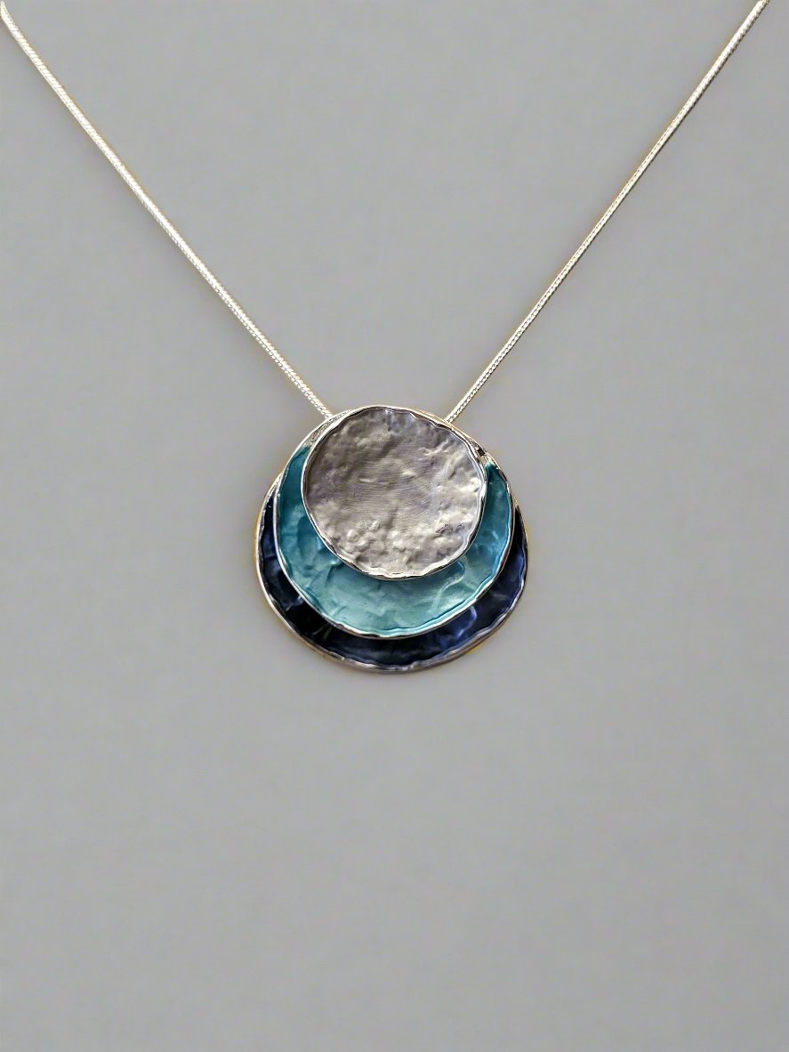 Light Blue Layered Disc Pendant Necklace Set