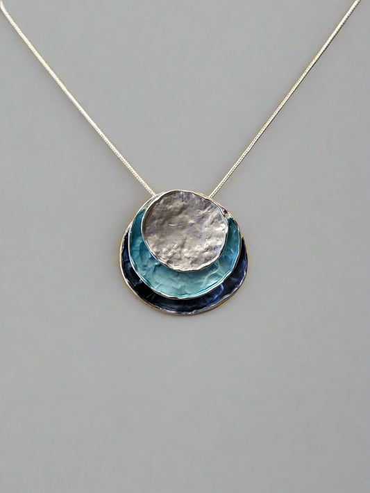 Light Blue Layered Disc Pendant Necklace Set