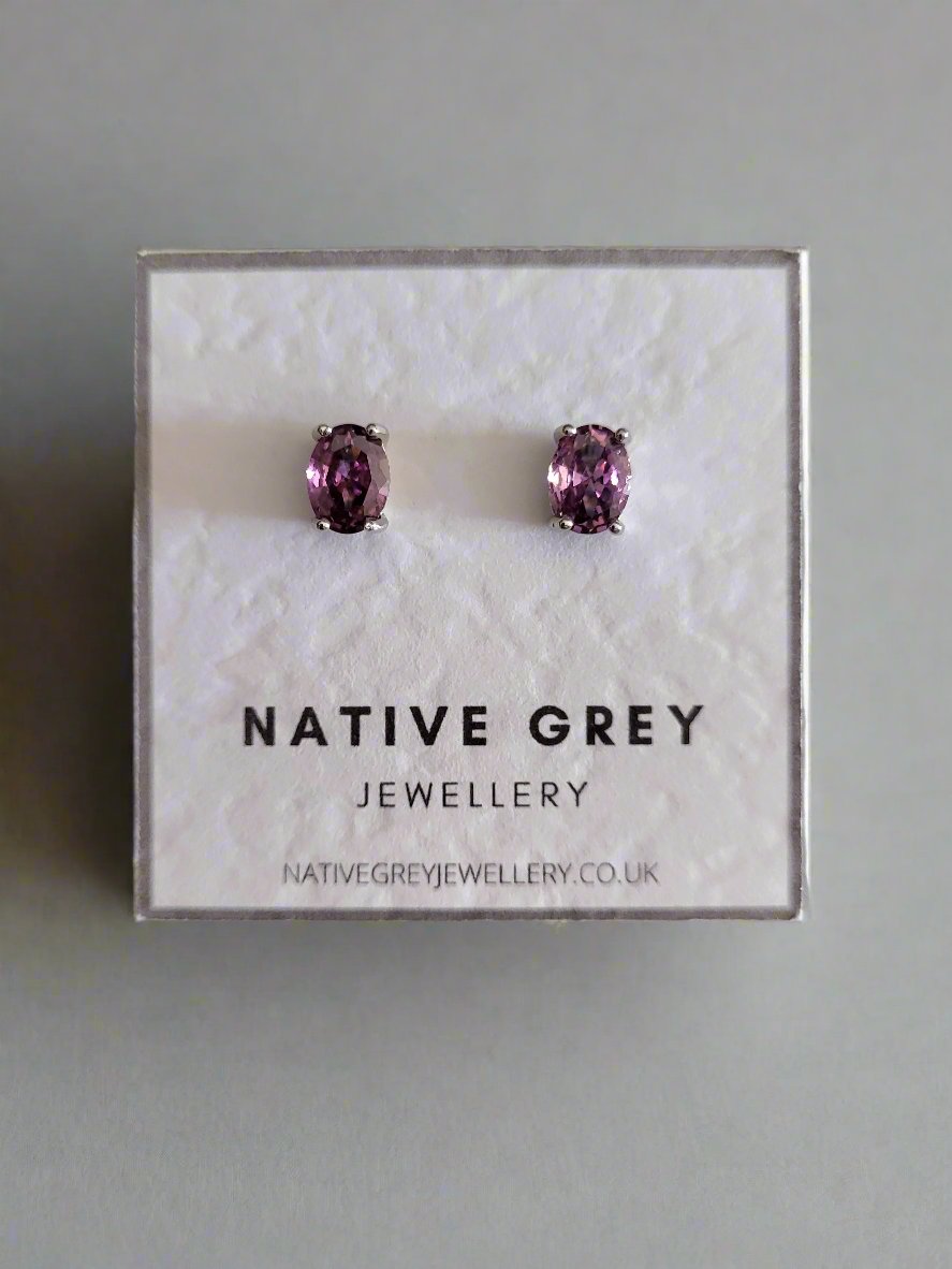 Oval Cubic Zirconia Stud Earring - Purple