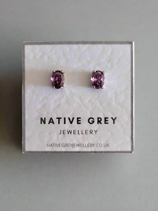 Oval Cubic Zirconia Stud Earring - Purple