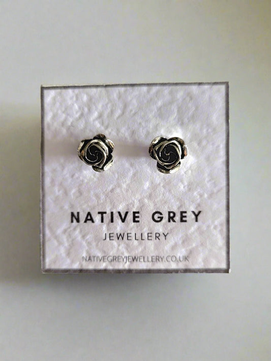 Silver Rose Stud Earrings