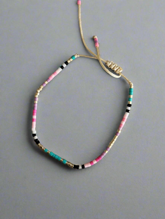 Pink & Turquoise Beaded Adjustable Bracelet