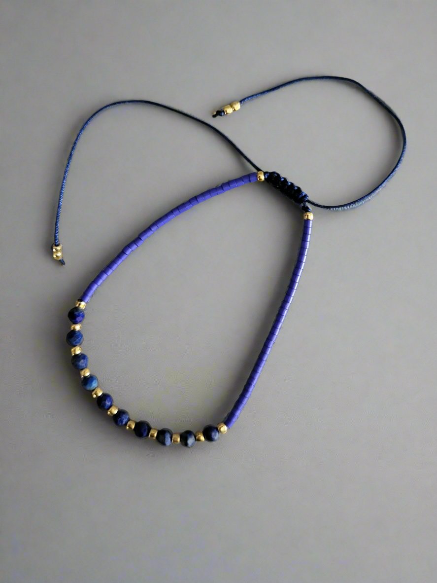 Crystal Beaded Adjustable Bracelet - Blue