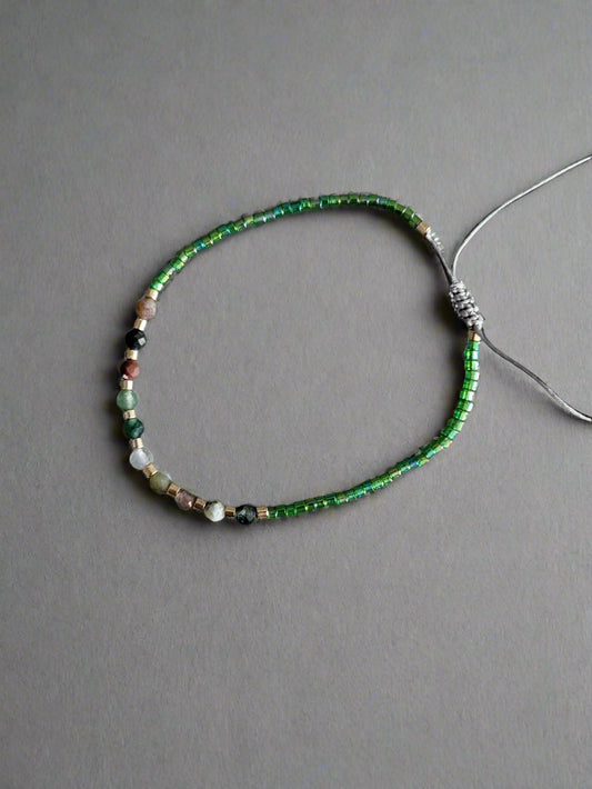 Crystal Beaded Adjustable Bracelet - Green