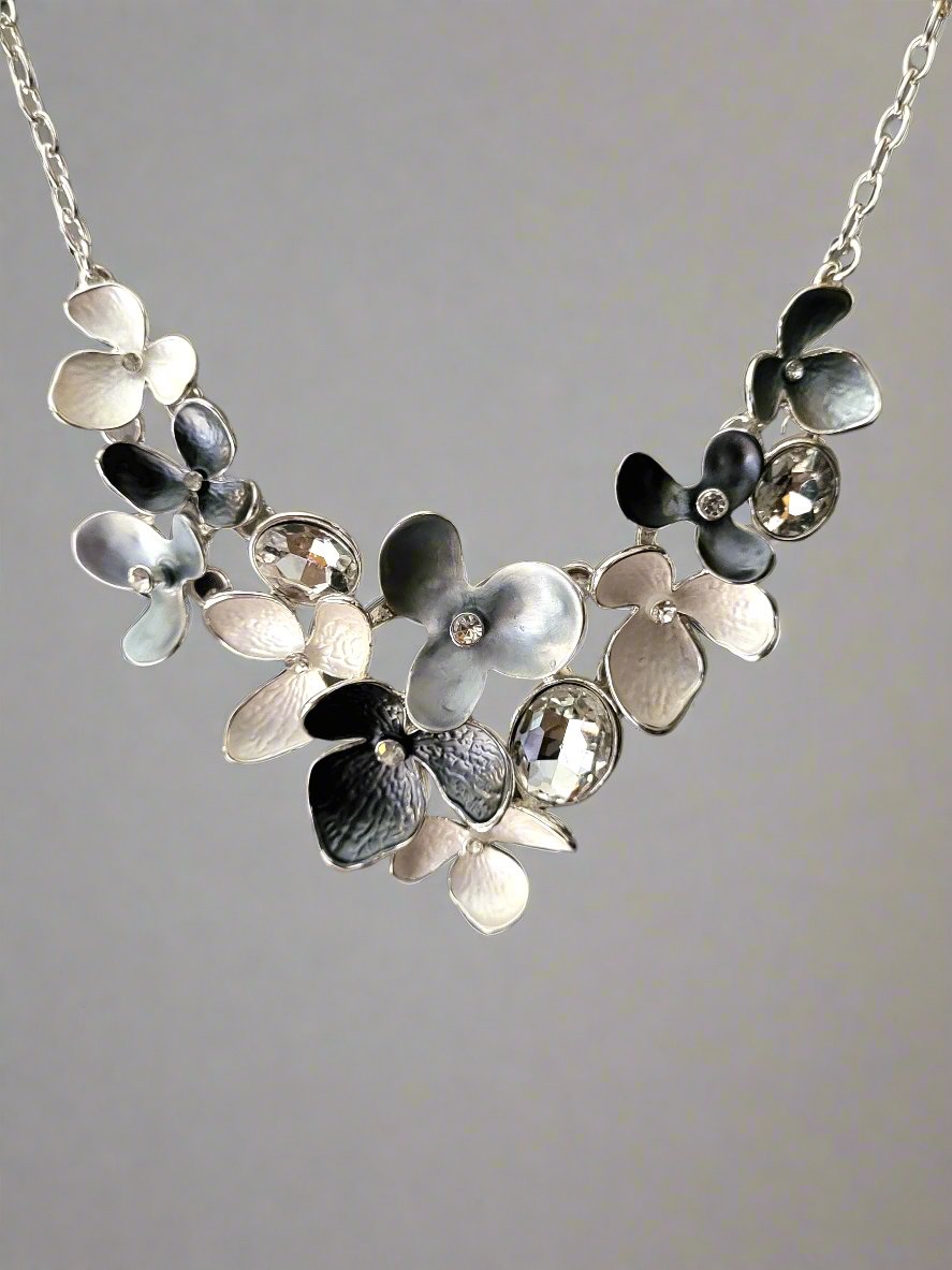 Grey & Silver Floral Necklace Set