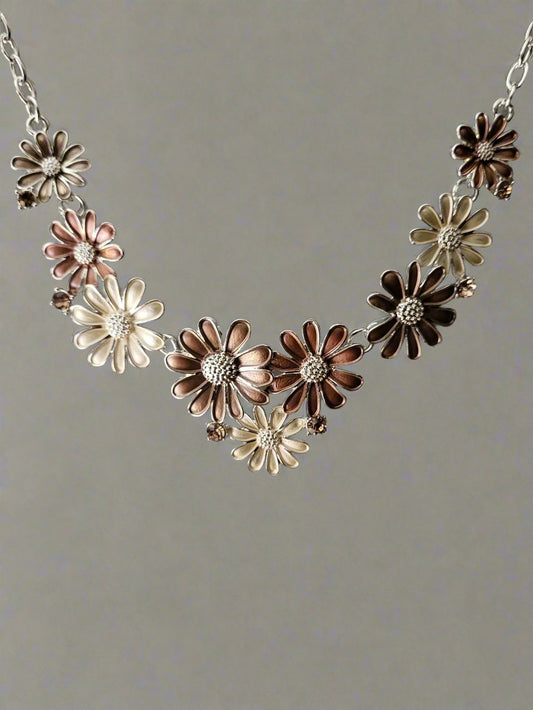 Pink & Cream Daisy Necklace Set