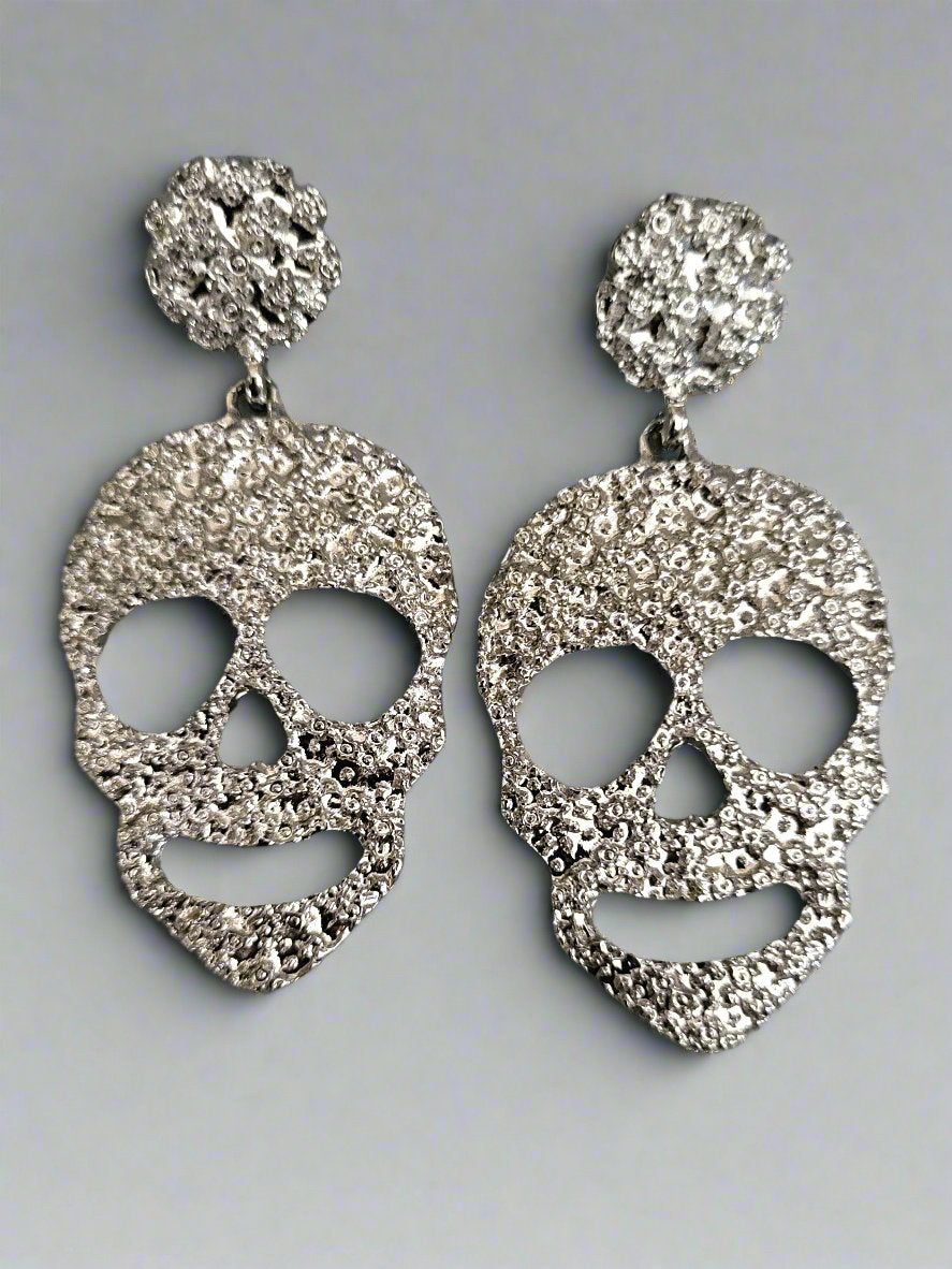 Silver Skull Drop Earrings